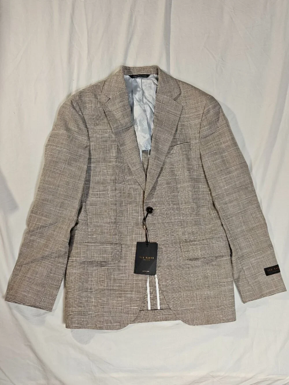 NWT Ted Baker London Sport Coat - Light Beige Glen Check - Linen/Wool Blend 36S